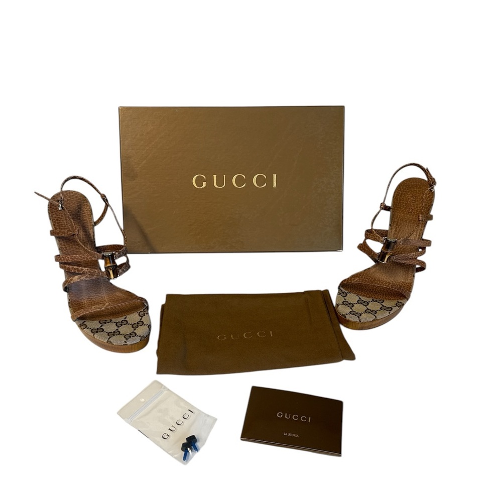 Gucci Brown Leather Bamboo Signature Sandal - Picture 3 of 6